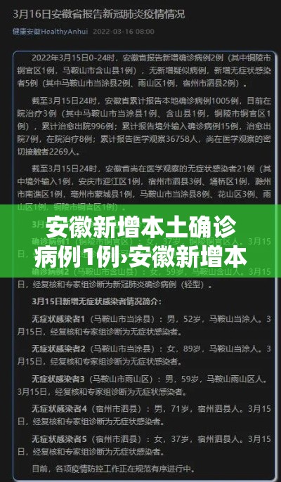 安徽新增本土确诊病例1例›安徽新增本土确诊病例1例最新消息 安徽新增本土确诊病例1例›安徽新增本土确诊病例1例最新消息