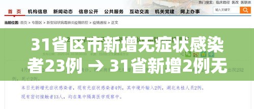 31省区市新增无症状感染者23例 → 31省新增2例无症状患者 31省区市新增无症状感染者23例 → 31省新增2例无症状患者