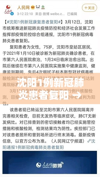 沈阳1例新冠肺炎患者复阳 → 沈阳一例新型冠状病毒复阳 沈阳1例新冠肺炎患者复阳 → 沈阳一例新型冠状病毒复阳