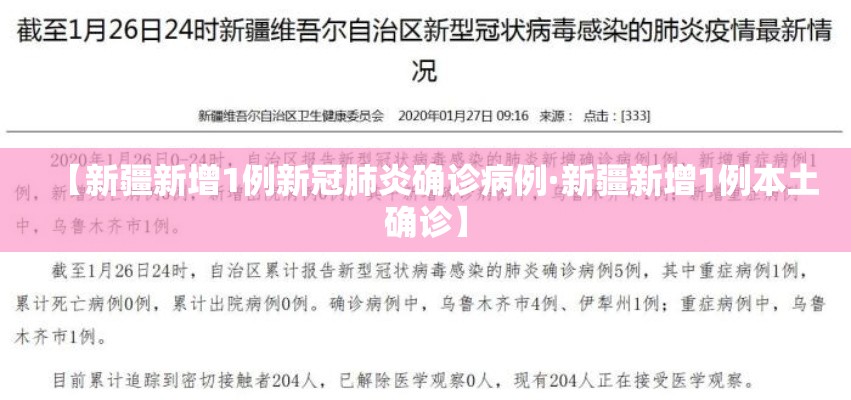 【新疆新增1例新冠肺炎确诊病例·新疆新增1例本土确诊】 【新疆新增1例新冠肺炎确诊病例·新疆新增1例本土确诊】